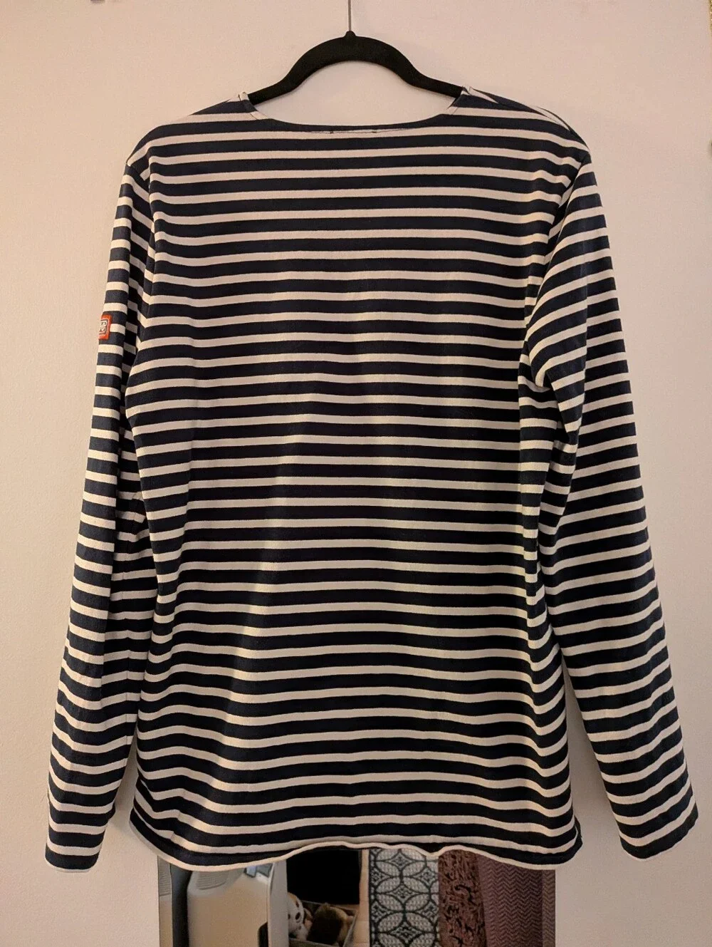 A.P.C. Rue Madame Paris Breton Striped Long Sleeve Tee XL Navy White Logo Patch